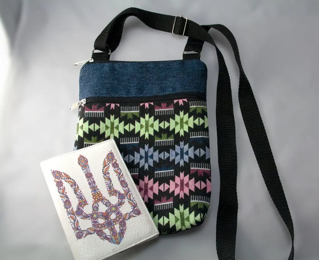 Front Crossbody Purse  Tribal Blue S with passport.webp