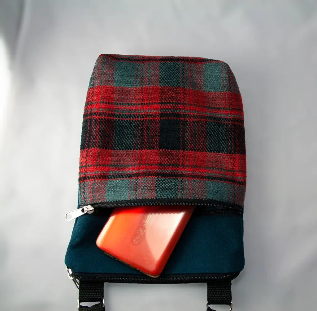 Front Crossbody Purse Plaid Dark Green S with Phone 2.webp